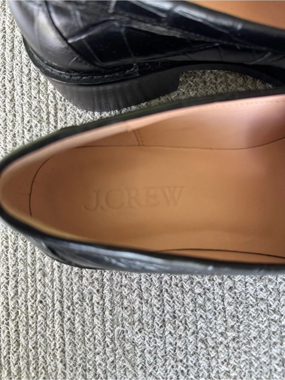 J. Crew Coin Loafers Black and White Croc Embossed Leather Loafers Size 7.5